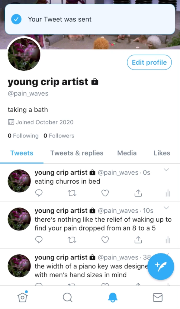 Twitter page of young crip artist.